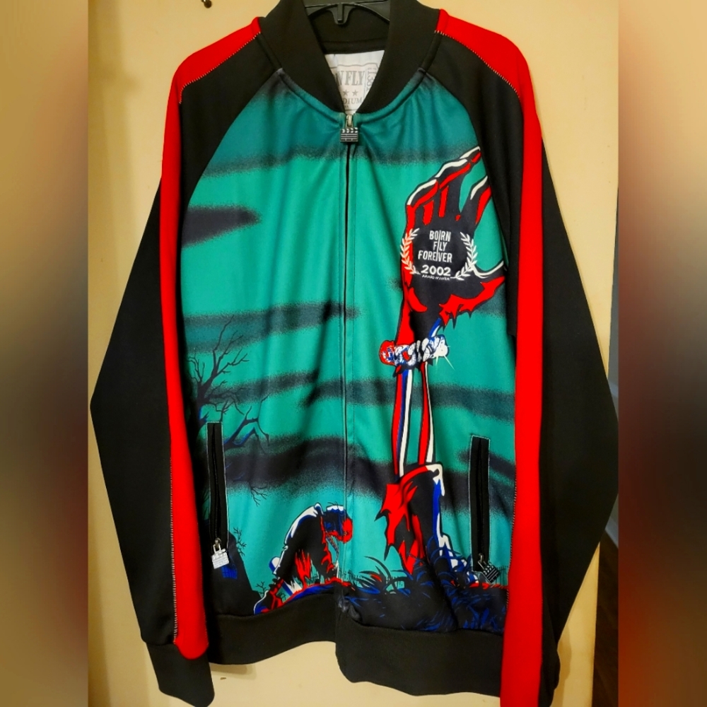 Born Fly jacket medium Green Red Blk